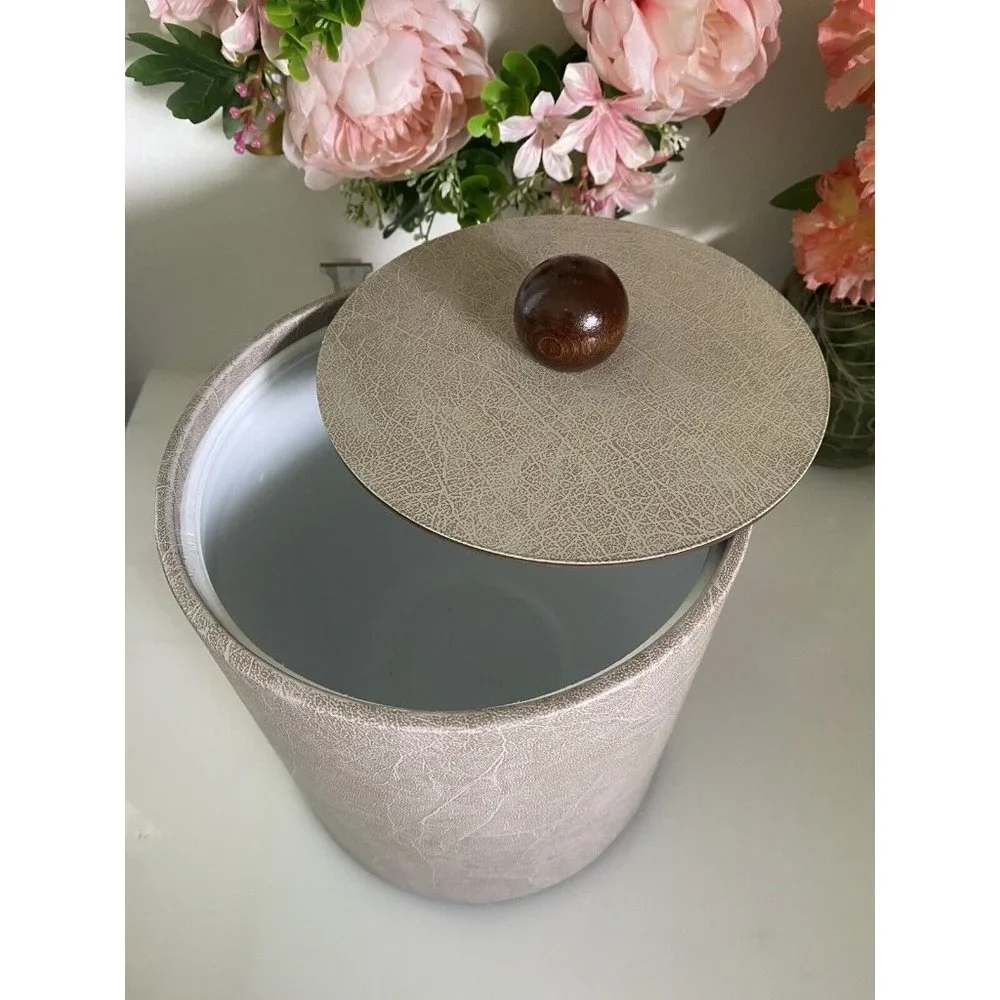 Made In USA Wescon Taupe Leatherette and‎ Wood 3-Quart Insulated Ice Bucket MCM